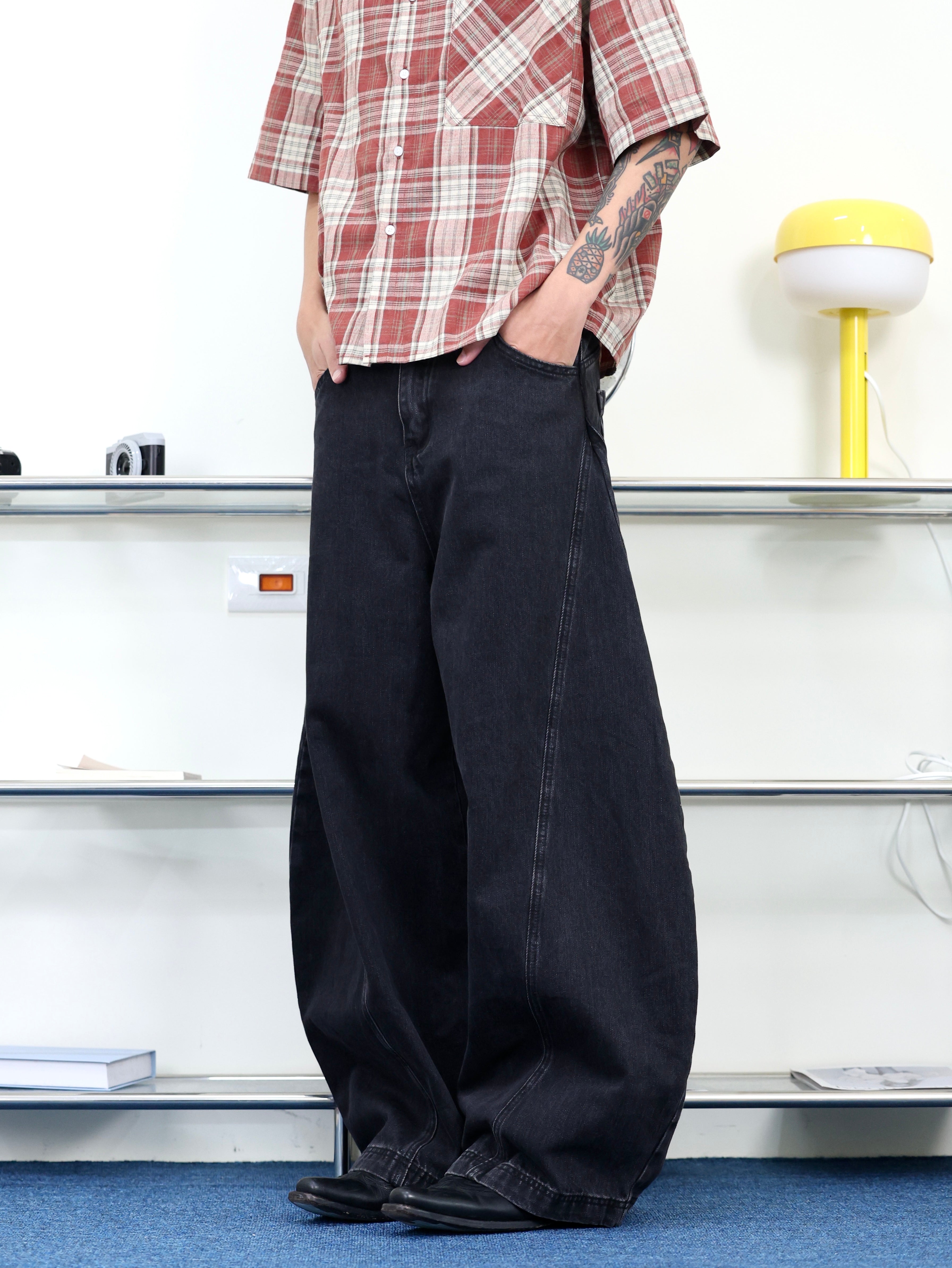 美式 街頭 高街  baggy pants 寬鬆 落地 復古 彎刀牛仔褲