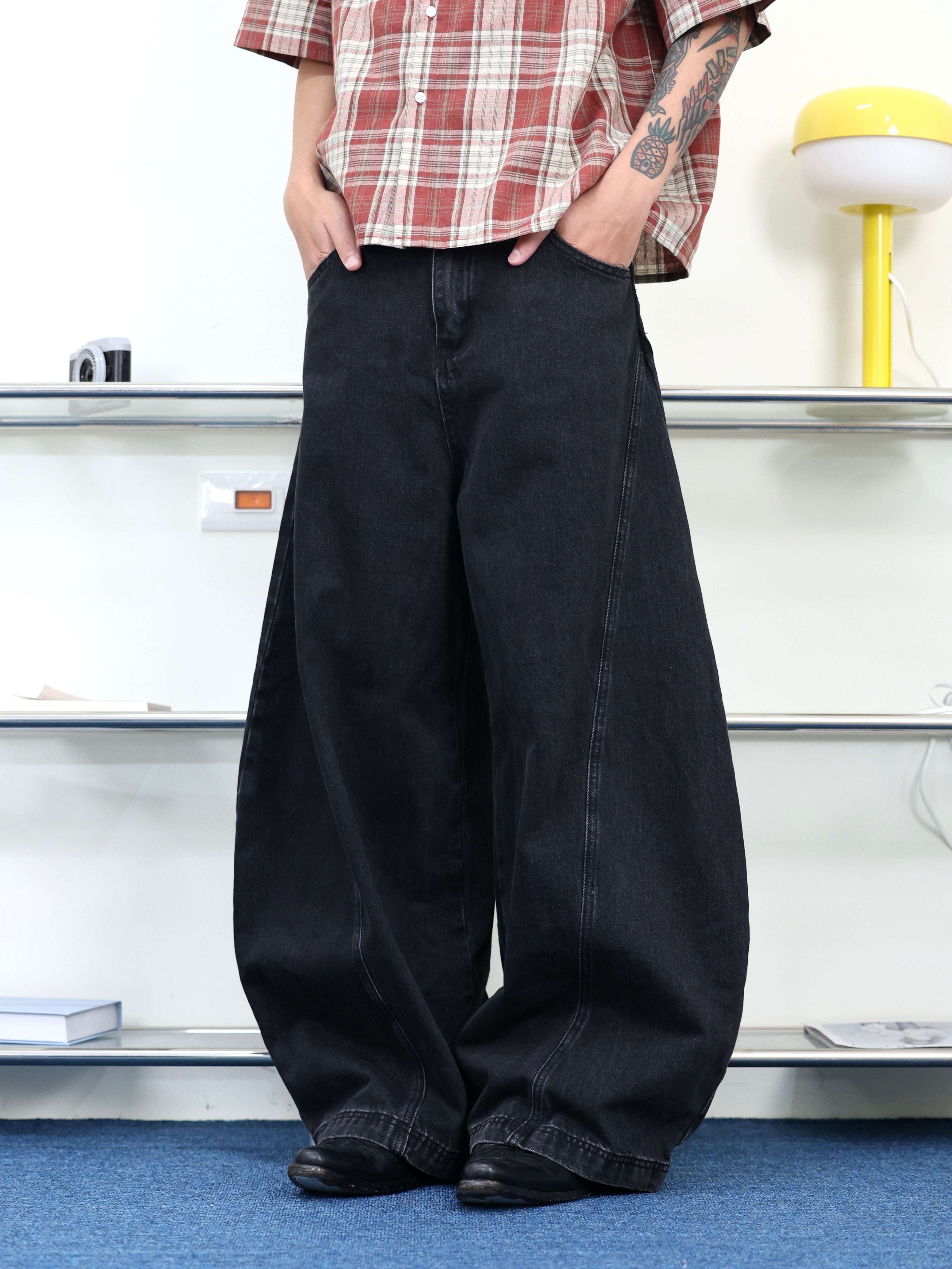 美式 街頭 高街  baggy pants 寬鬆 落地 復古 彎刀牛仔褲