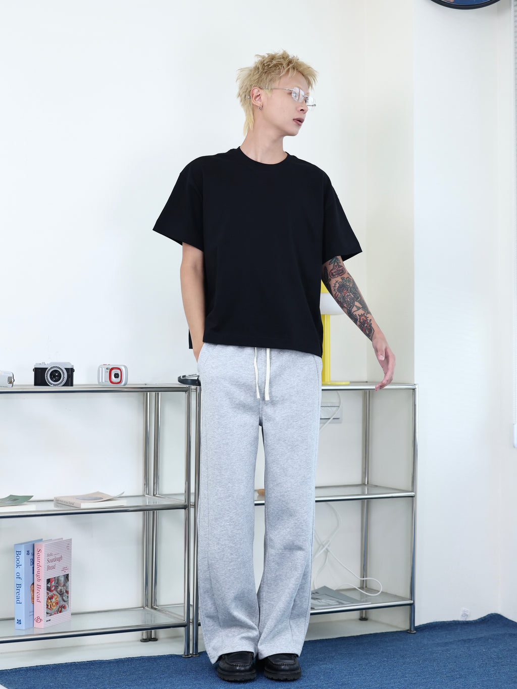 clean fit 簡約 直筒 剪裁 百搭 抽繩 棉褲