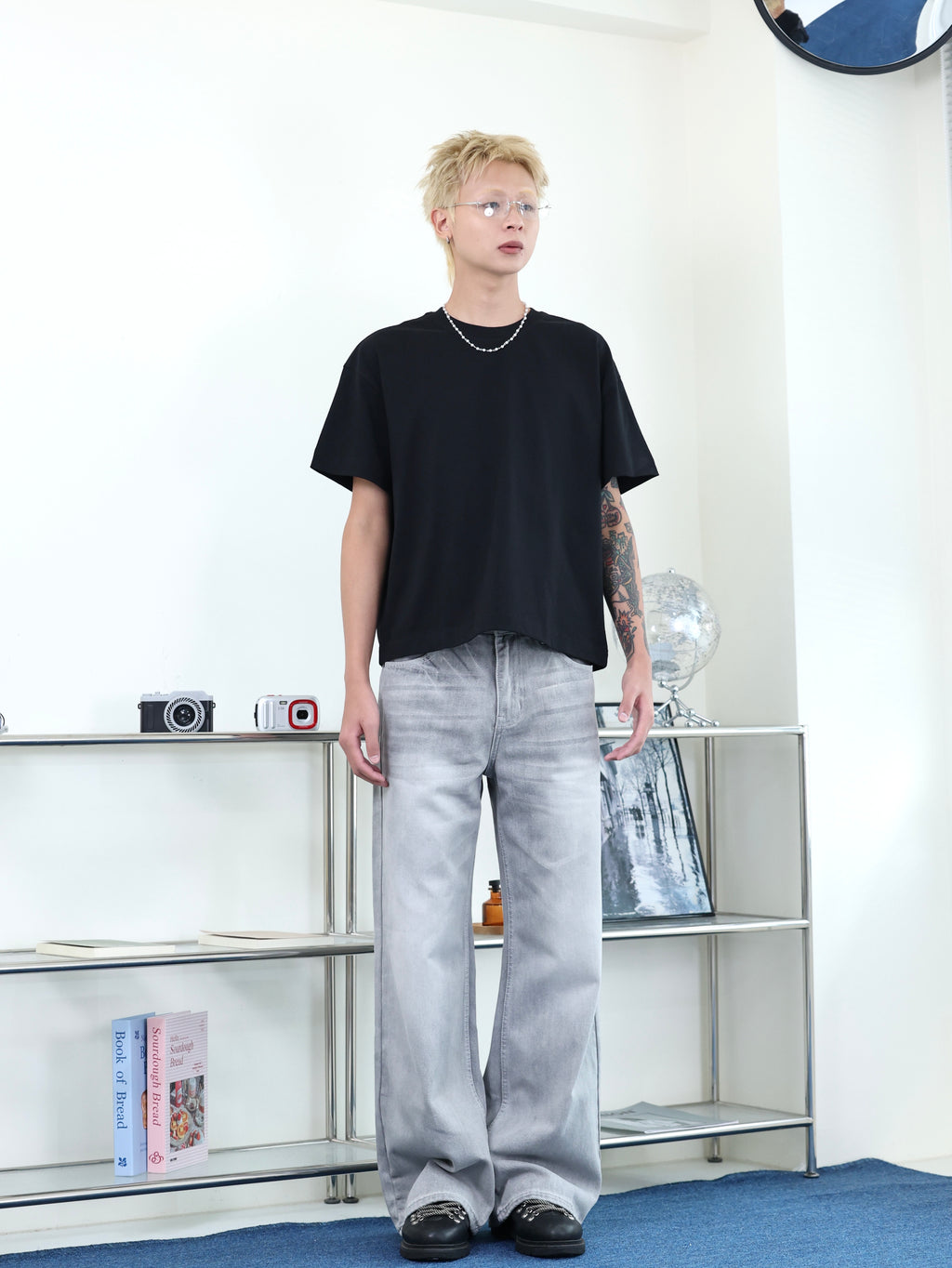 clean fit 簡約 百搭 直筒 水洗 煙灰色 牛仔長褲