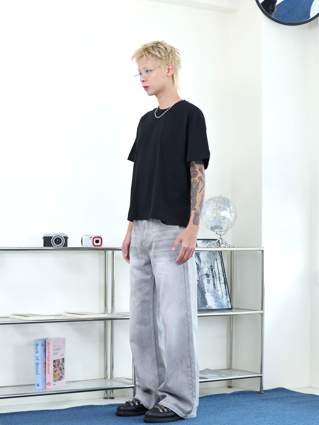 clean fit 簡約 百搭 直筒 水洗 煙灰色 牛仔長褲
