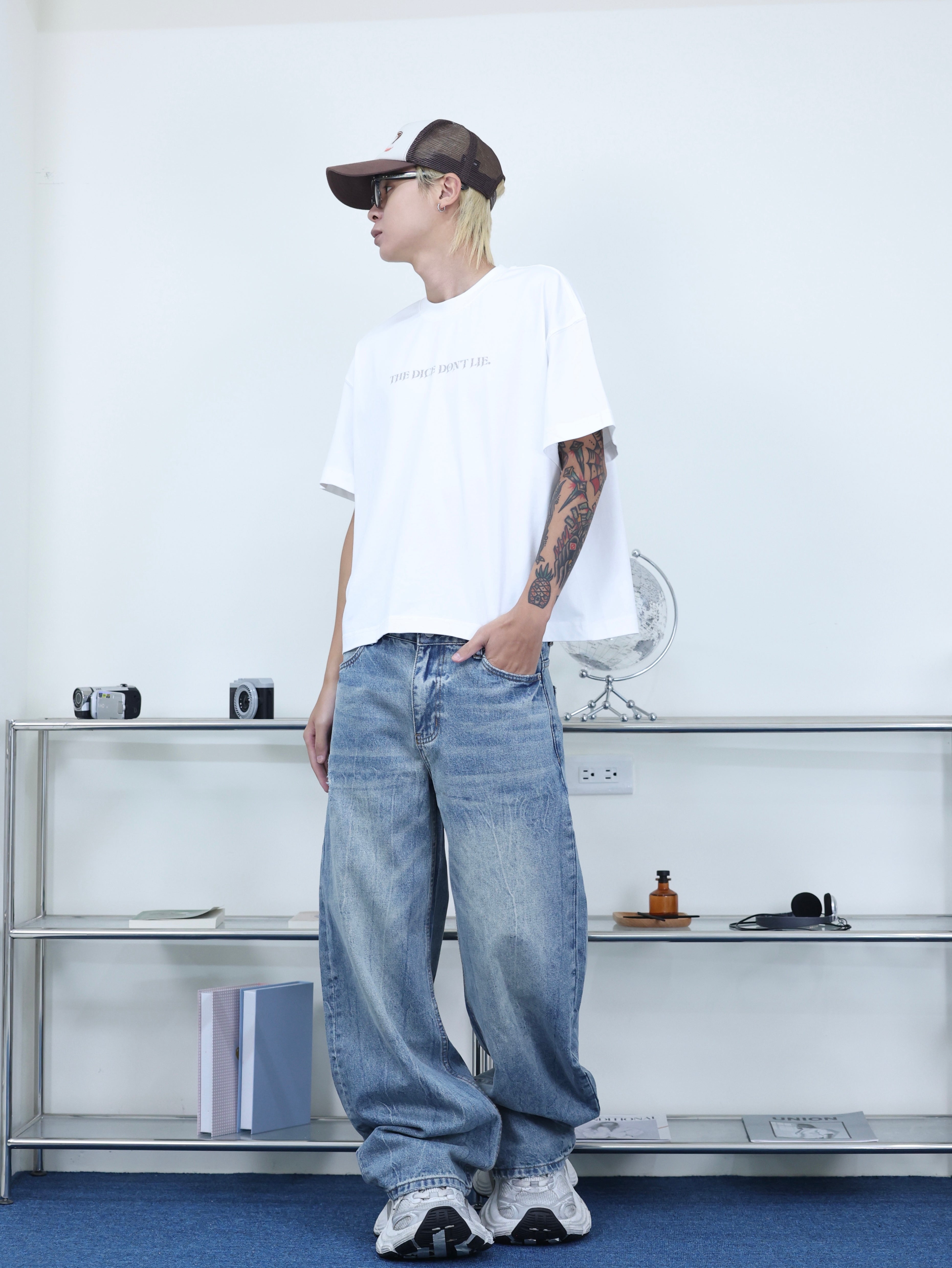 Y-ZONE 自訂款 骰子 消散 文字 印花 BOXY 短寬 短袖
