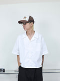 古巴領 寬鬆 落肩 七分袖 素色 高級感 短版襯衫