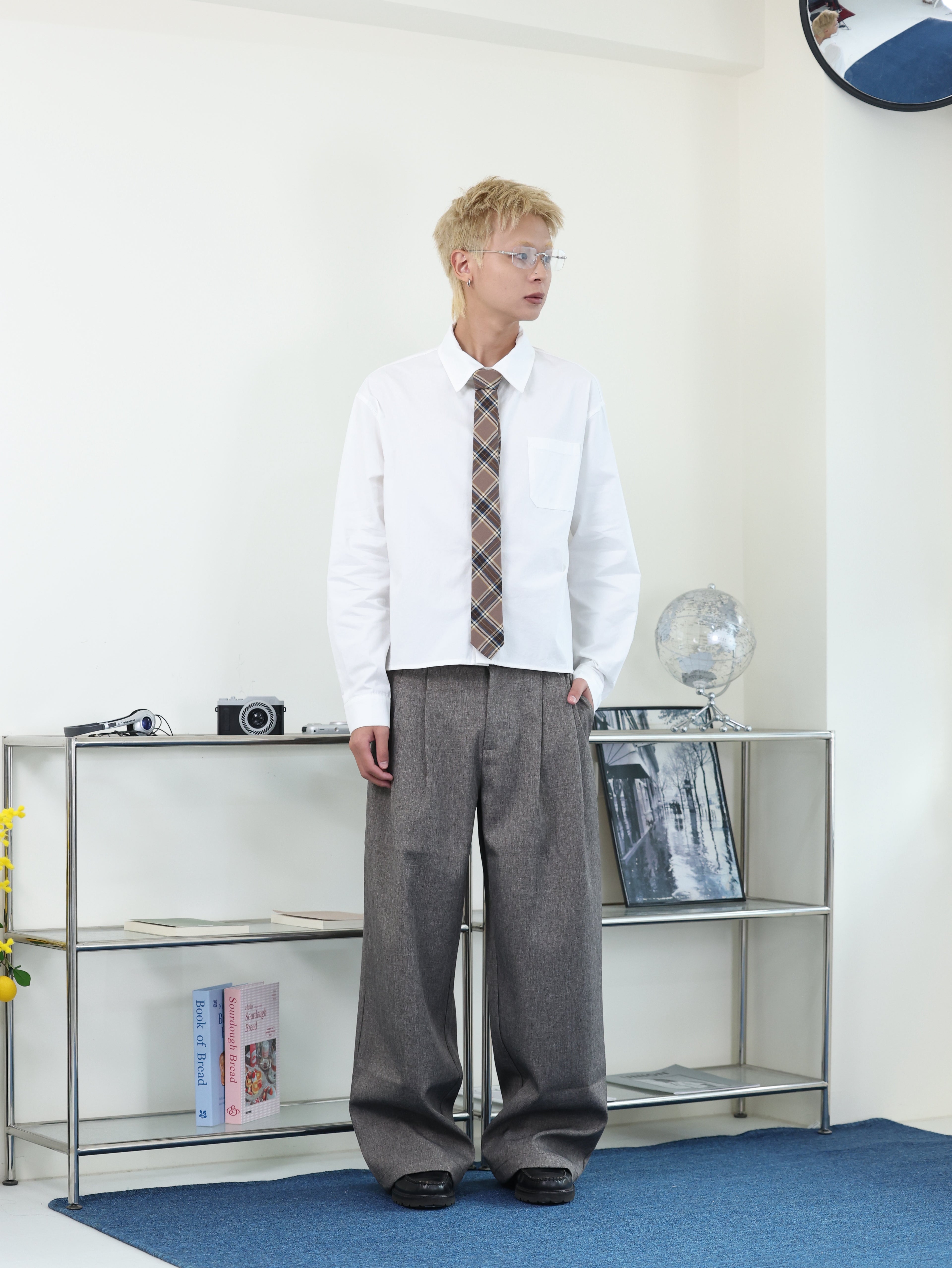 簡約 clean fit 短寬 BOXY 內搭 短版 長袖襯衫
