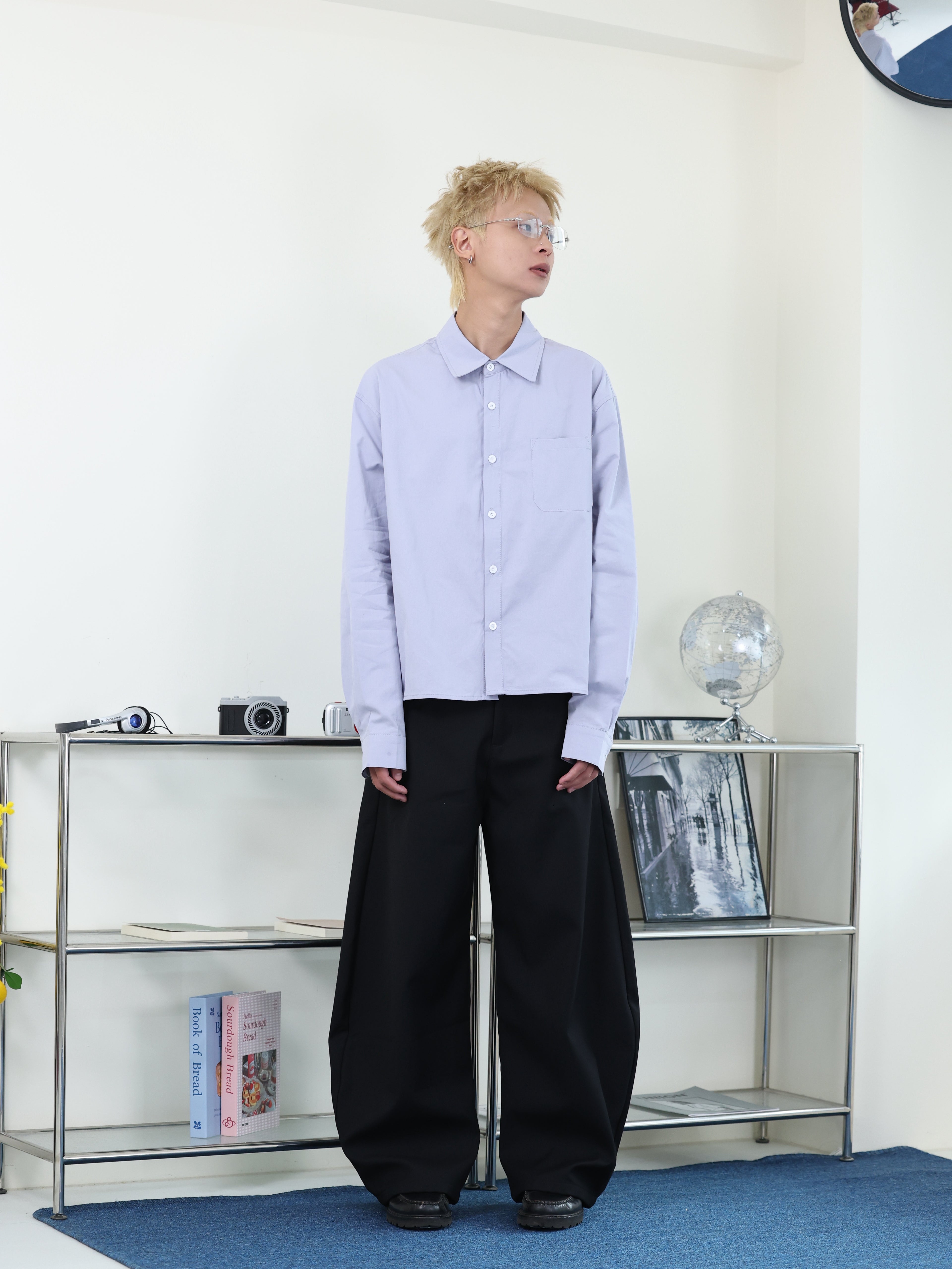 簡約 clean fit 短寬 BOXY 內搭 短版 長袖襯衫