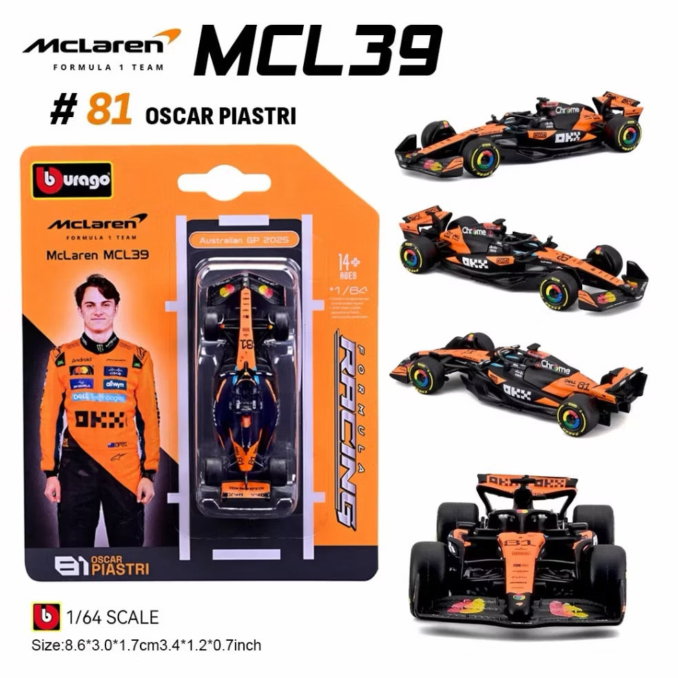 Bburago 1:64 F1 賽車模型 Mclaren 麥拉倫 MCL39 Lando Norris Oscar Piastri