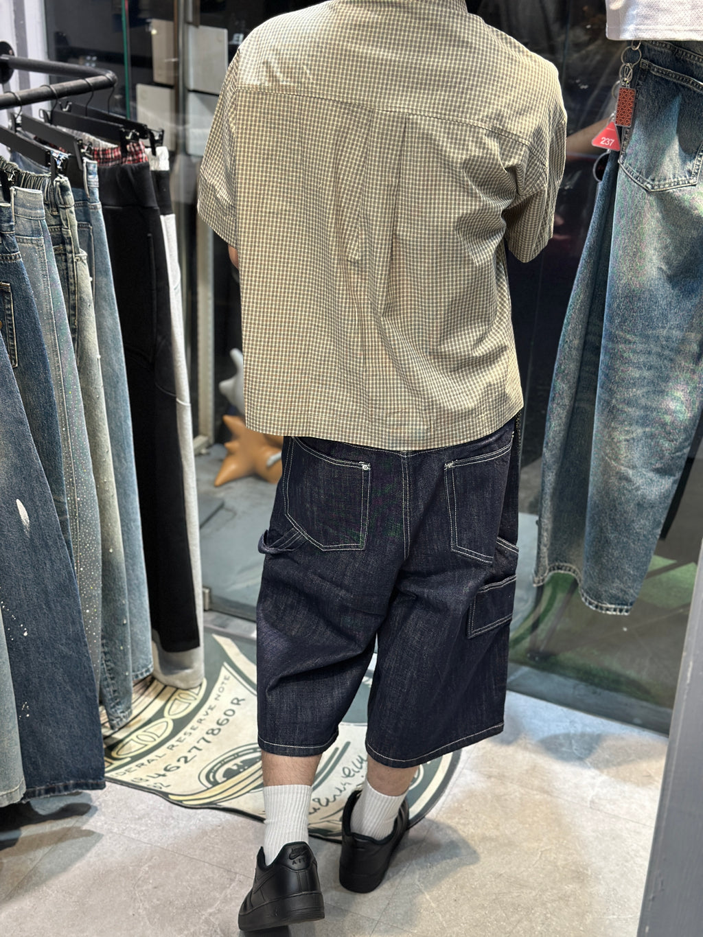 正韓🇰🇷BOXY 短寬 消防扣 小格紋 短版短袖襯衫