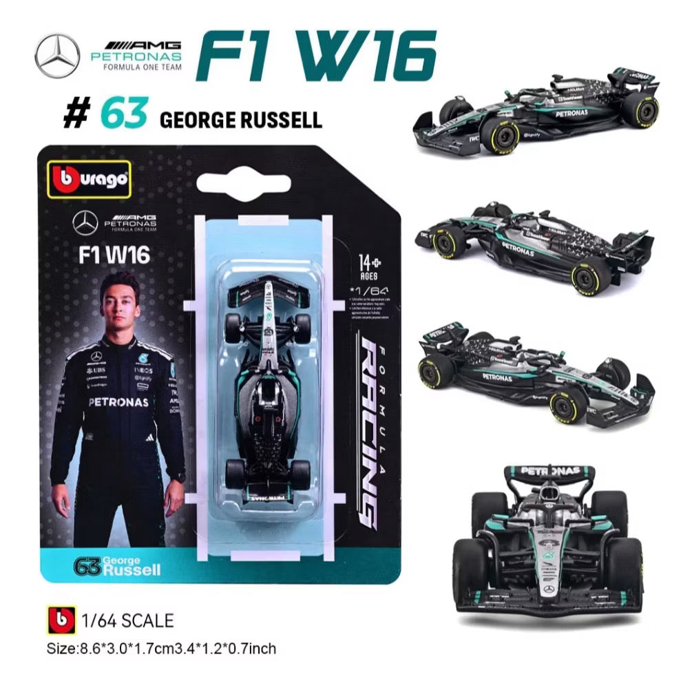 Bburago 1:64 F1 賽車模型 Mercedes Benz AMG 賓士 W16 George Russell Kimi Antonelli