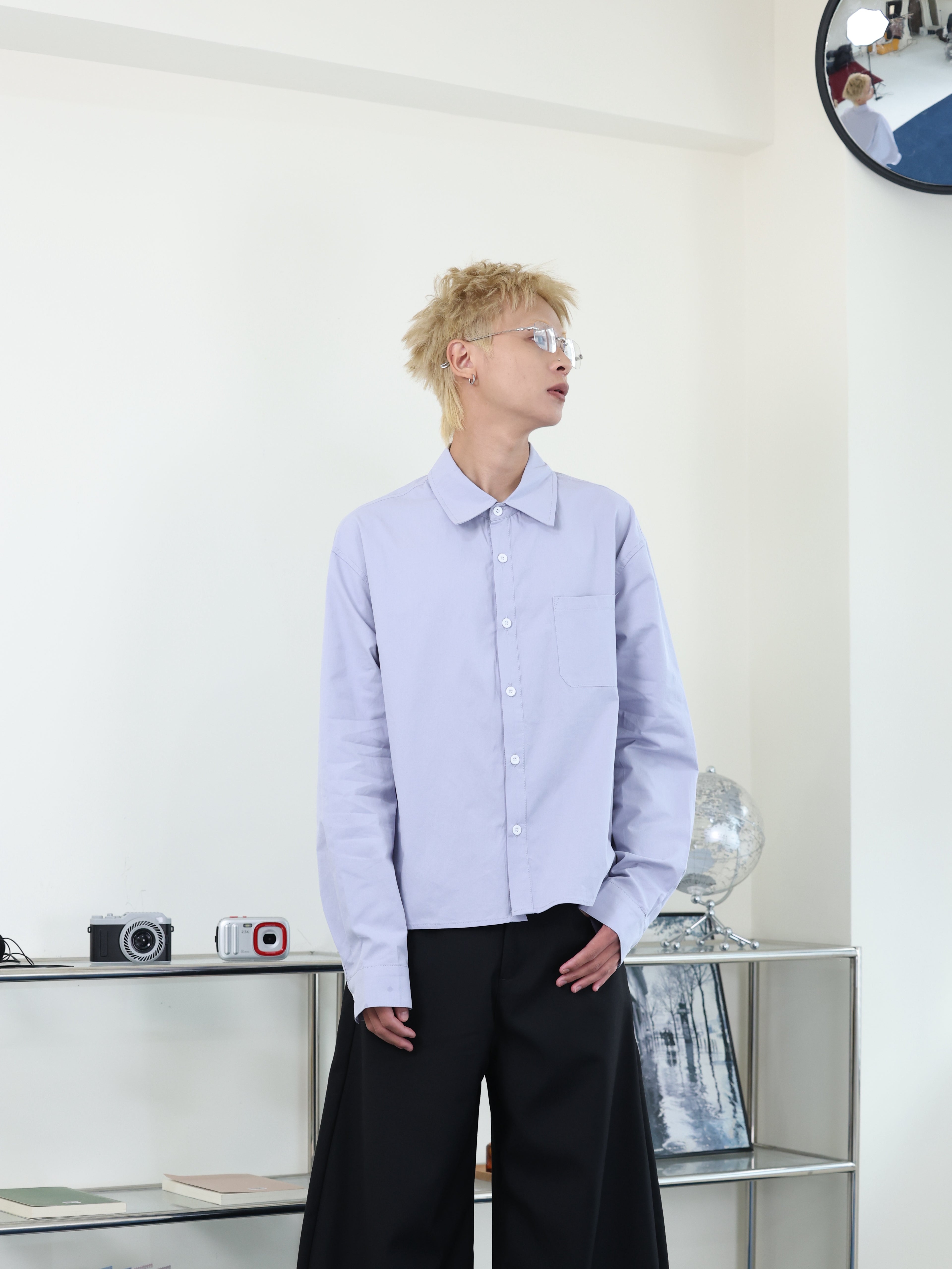 簡約 clean fit 短寬 BOXY 內搭 短版 長袖襯衫
