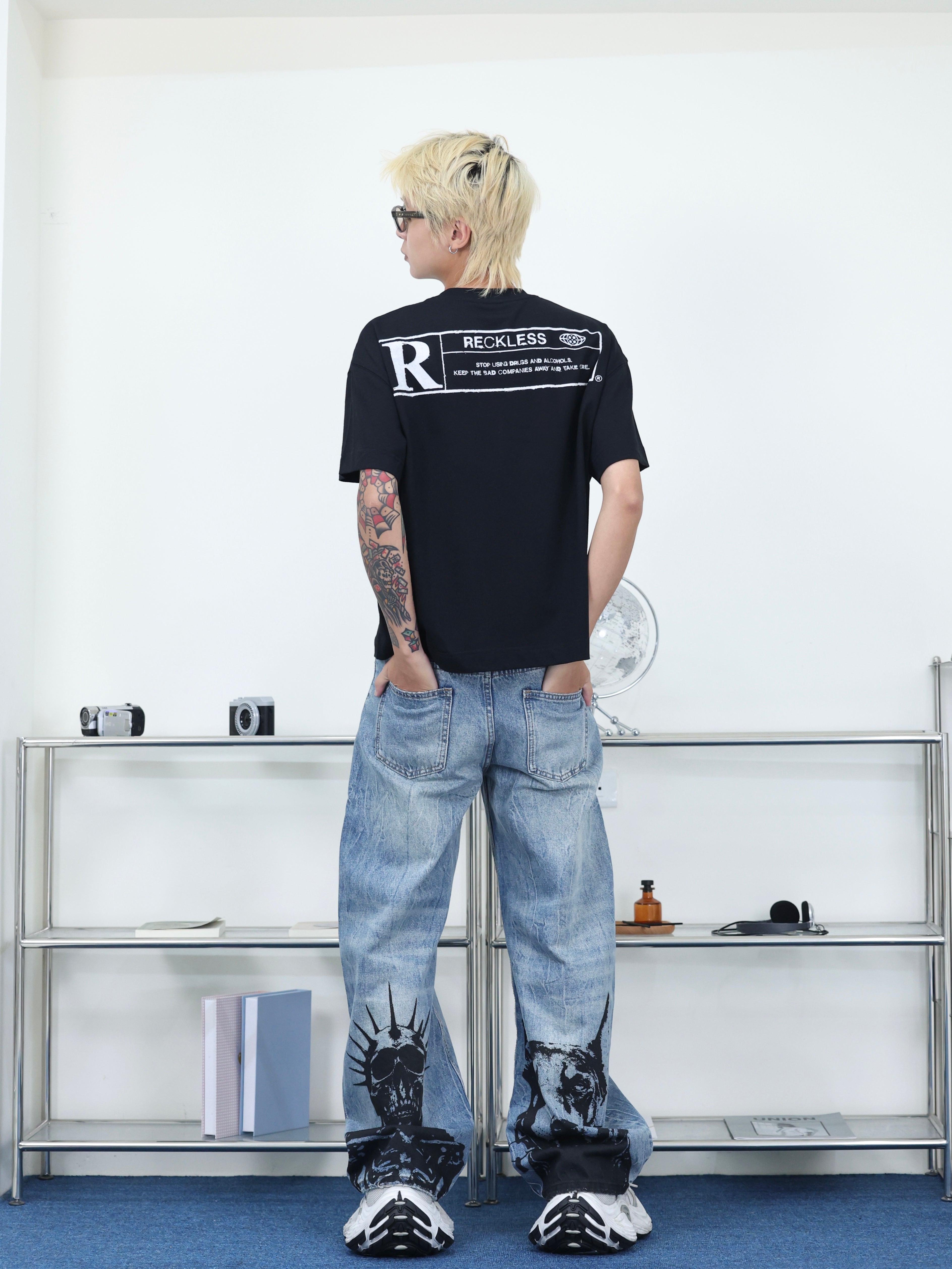 Y-ZONE 自訂款 基本百搭款 字母斑駁印花 BOXY 短寬 短袖