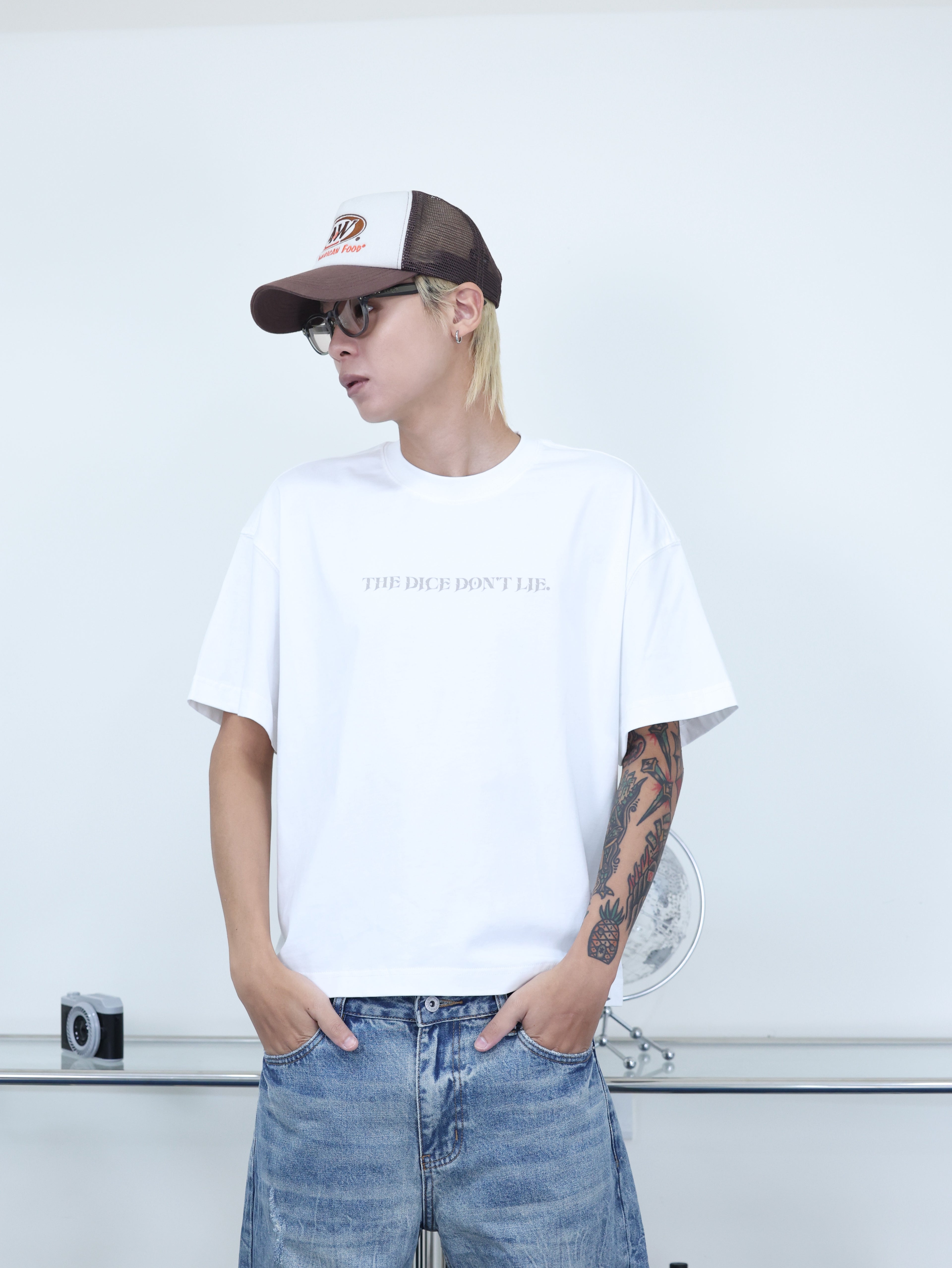 Y-ZONE 自訂款 骰子 消散 文字 印花 BOXY 短寬 短袖