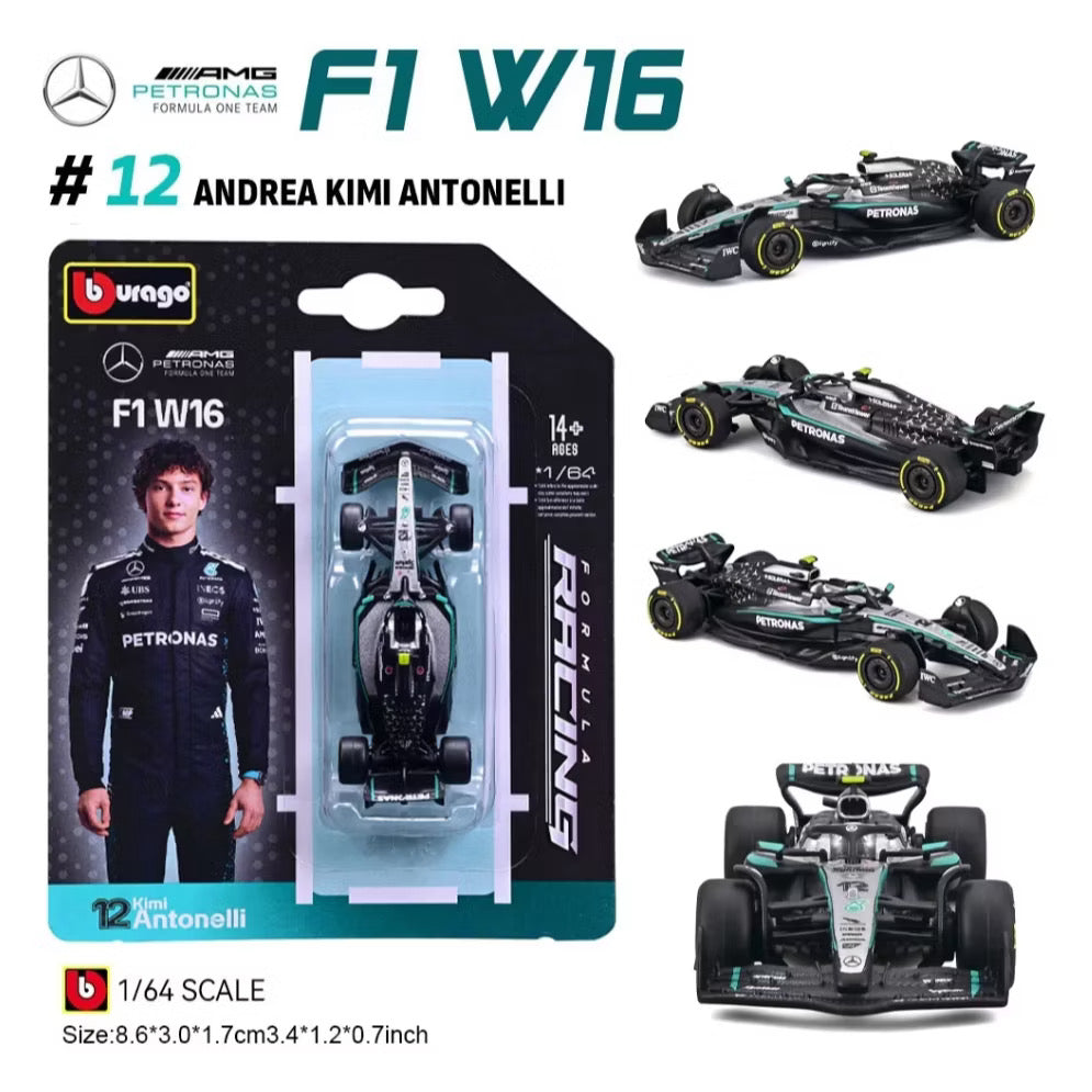 Bburago 1:64 F1 賽車模型 Mercedes Benz AMG 賓士 W16 George Russell Kimi Antonelli