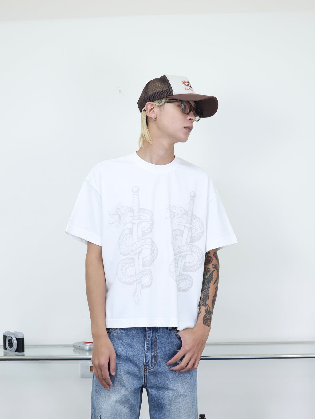 Y-ZONE 自訂款 復古 蛇纏劍 印花 BOXY 短寬 短袖
