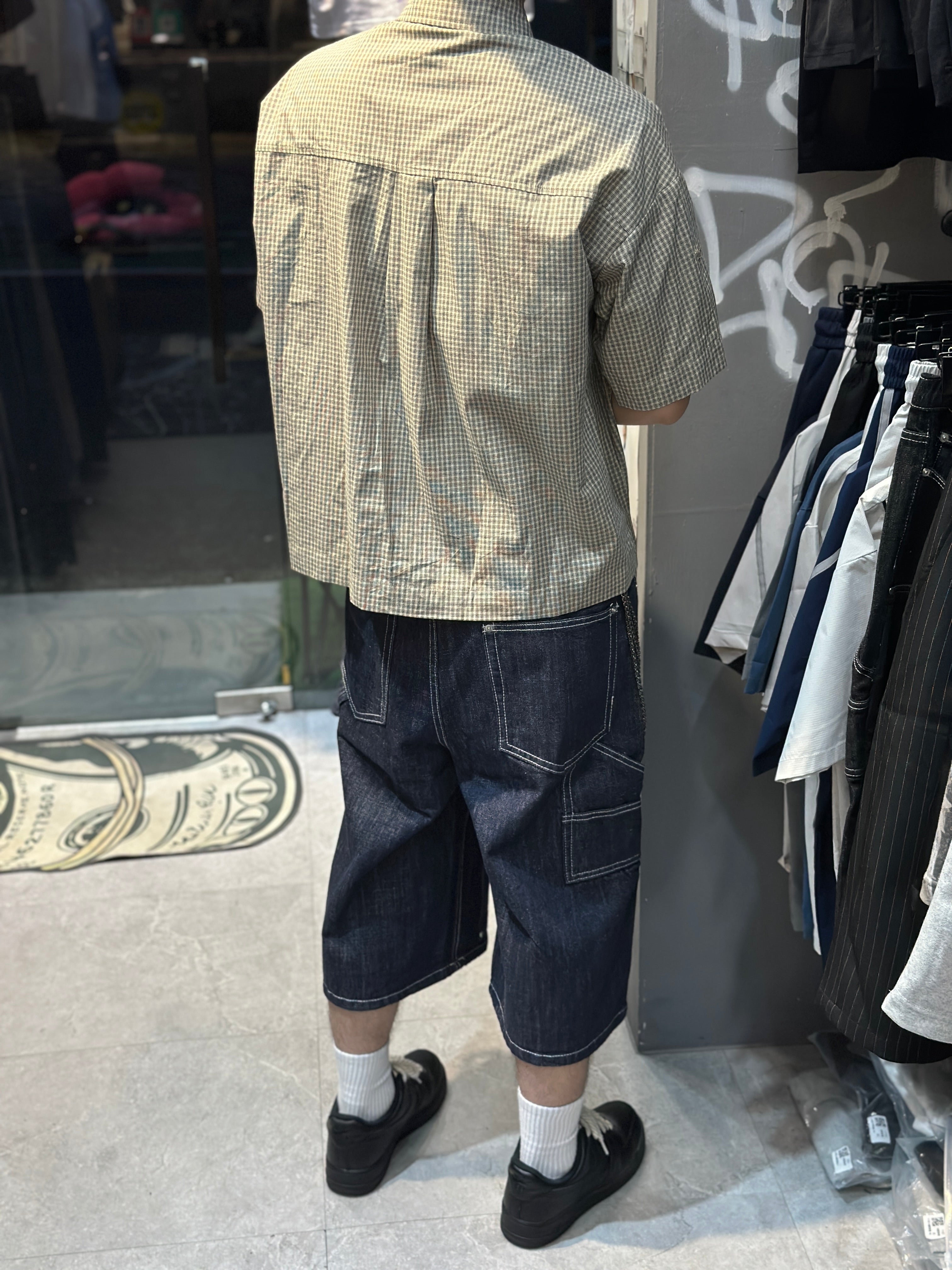 正韓🇰🇷BOXY 短寬 消防扣 小格紋 短版短袖襯衫