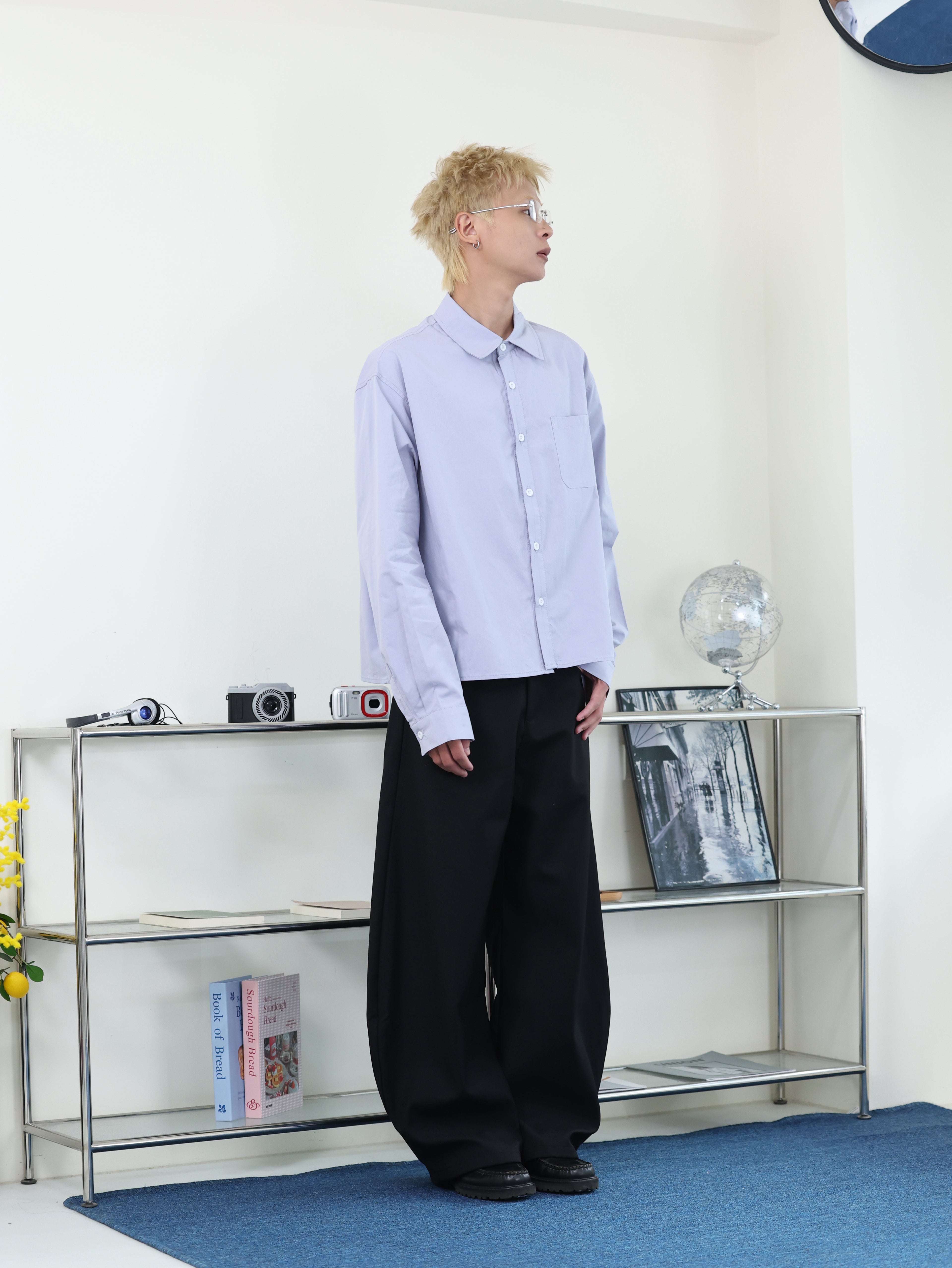 簡約 clean fit 短寬 BOXY 內搭 短版 長袖襯衫