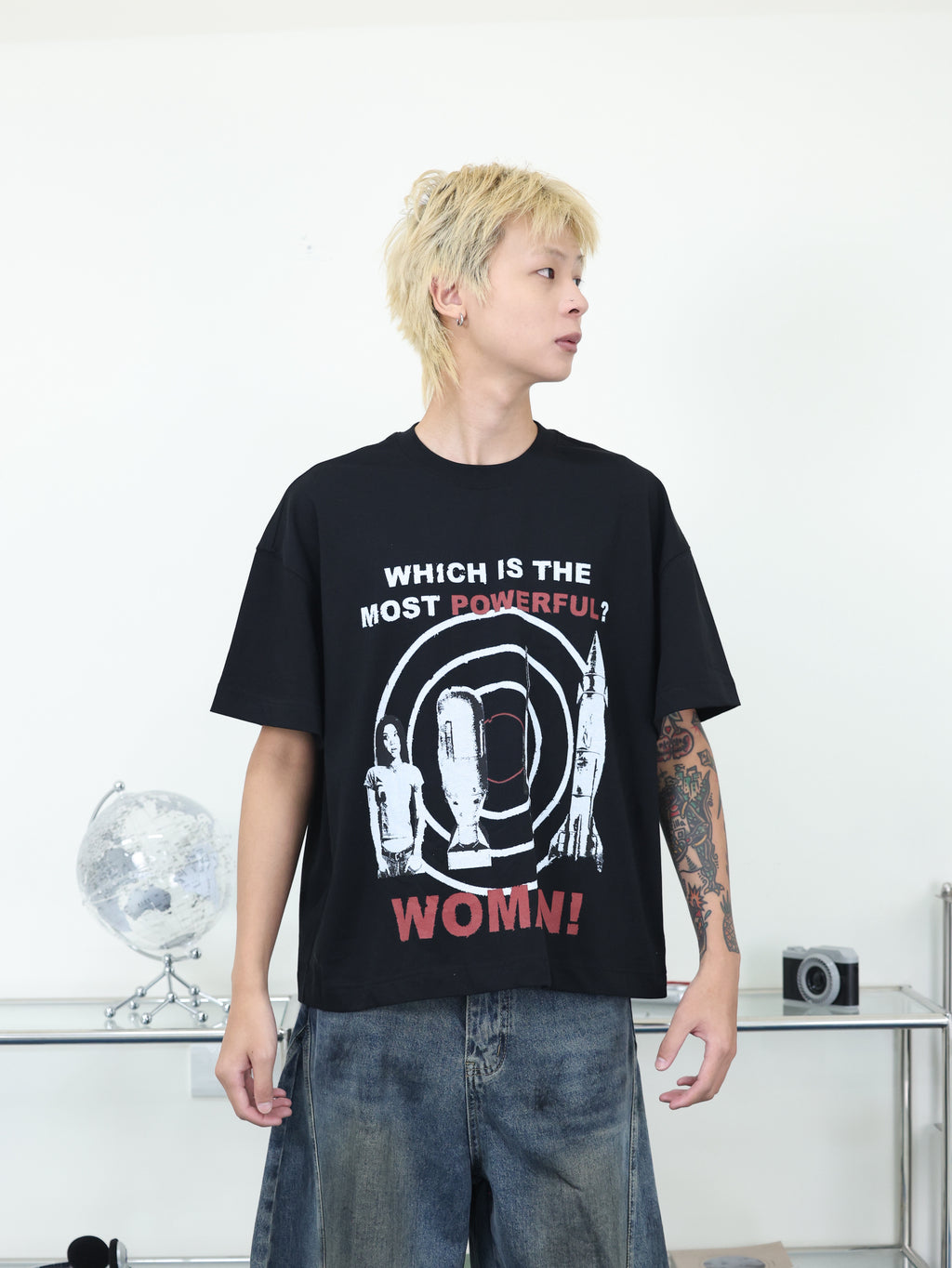 Y-ZONE 自訂款 核彈 女人 印花 圖T BOXY短寬短袖
