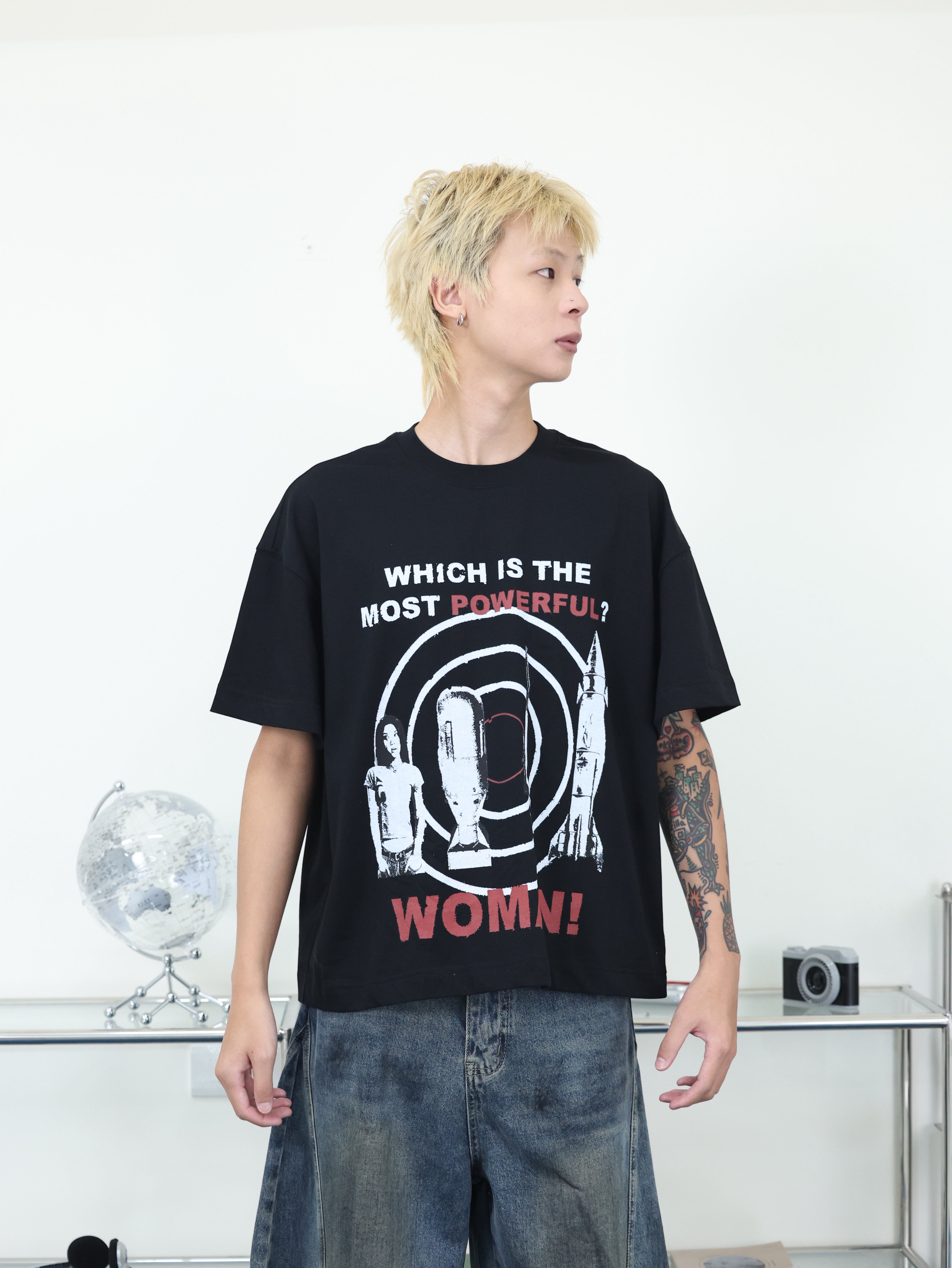 Y-ZONE 自訂款 核彈 女人 印花 圖T BOXY短寬短袖