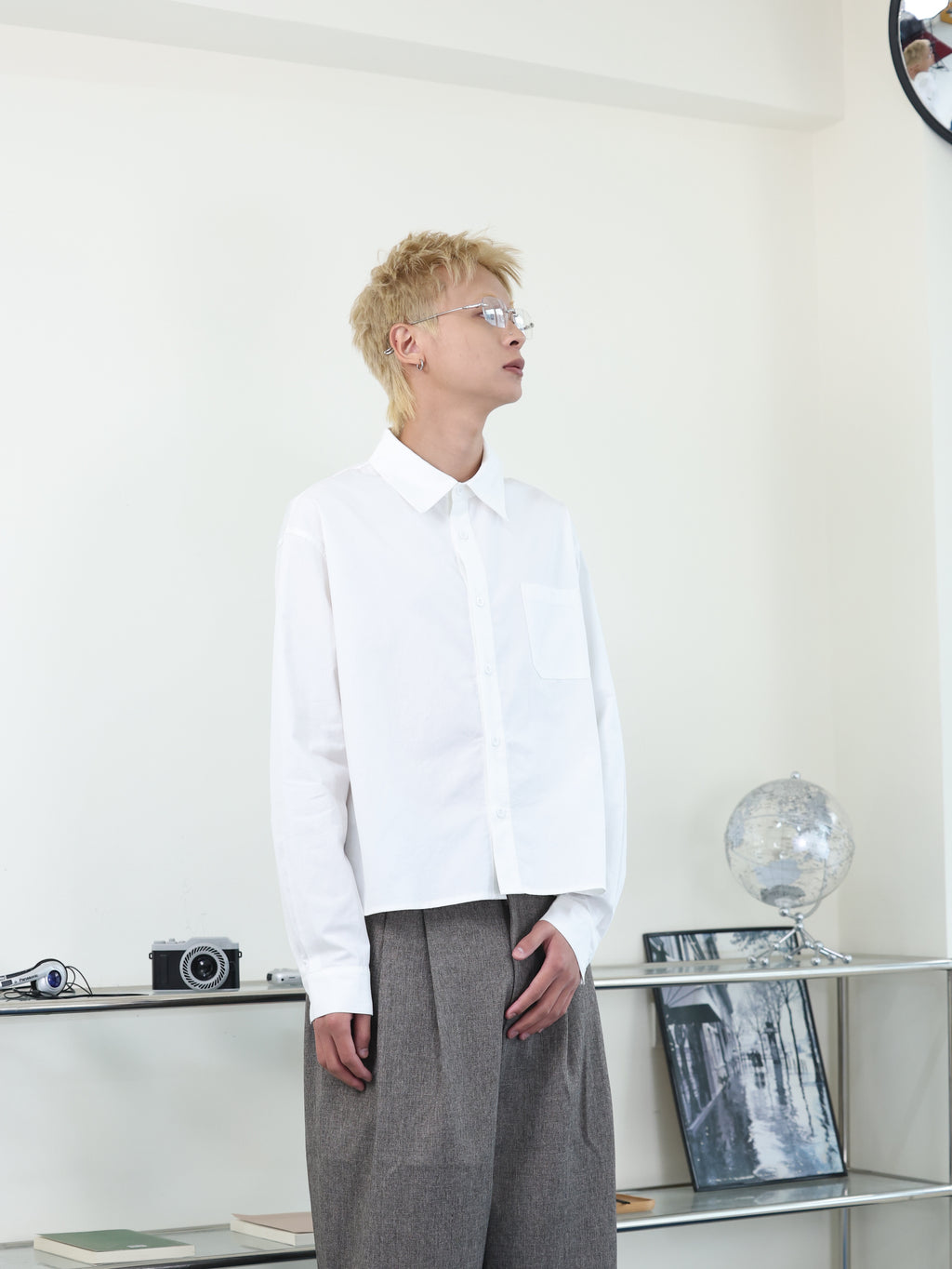 簡約 clean fit 短寬 BOXY 內搭 短版 長袖襯衫