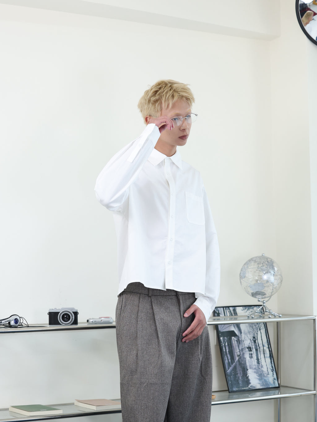 簡約 clean fit 短寬 BOXY 內搭 短版 長袖襯衫
