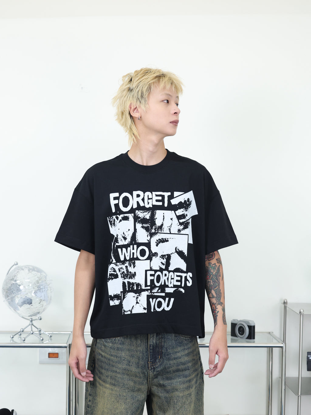Y-ZONE 自訂款 美式 復古 字母 剪影 印花 BOXY 短寬 短袖