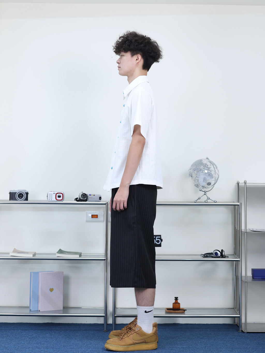 打褶 條紋 春夏 百搭 七分 西裝短褲