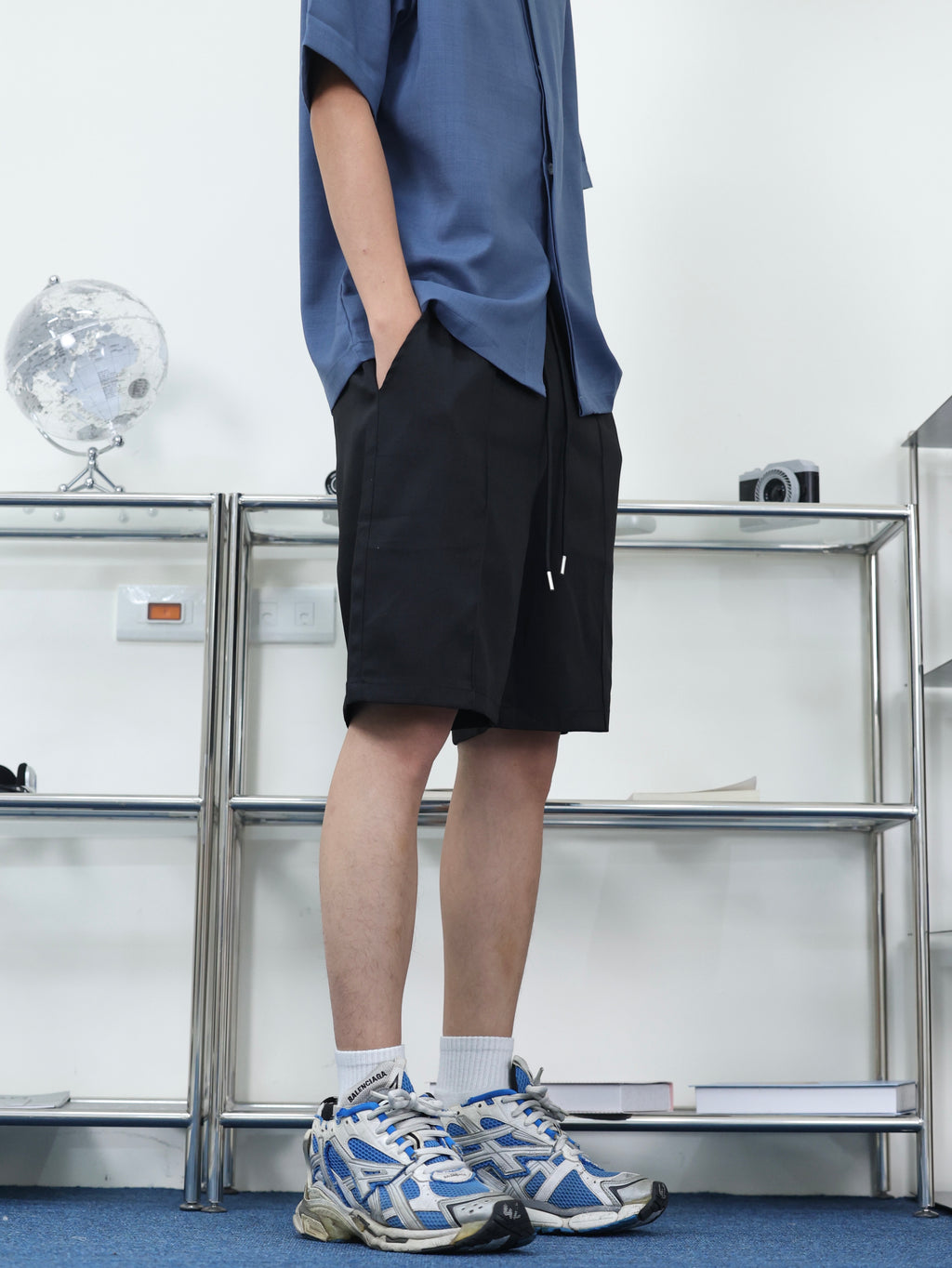 老錢風 素面 類西裝面料 立領 雙層領口 隱藏鈕扣 襯衫 套裝