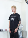 美式 復古 做舊 水洗 斑駁 數字印花 正肩 合身 短版 短袖 T-shirt